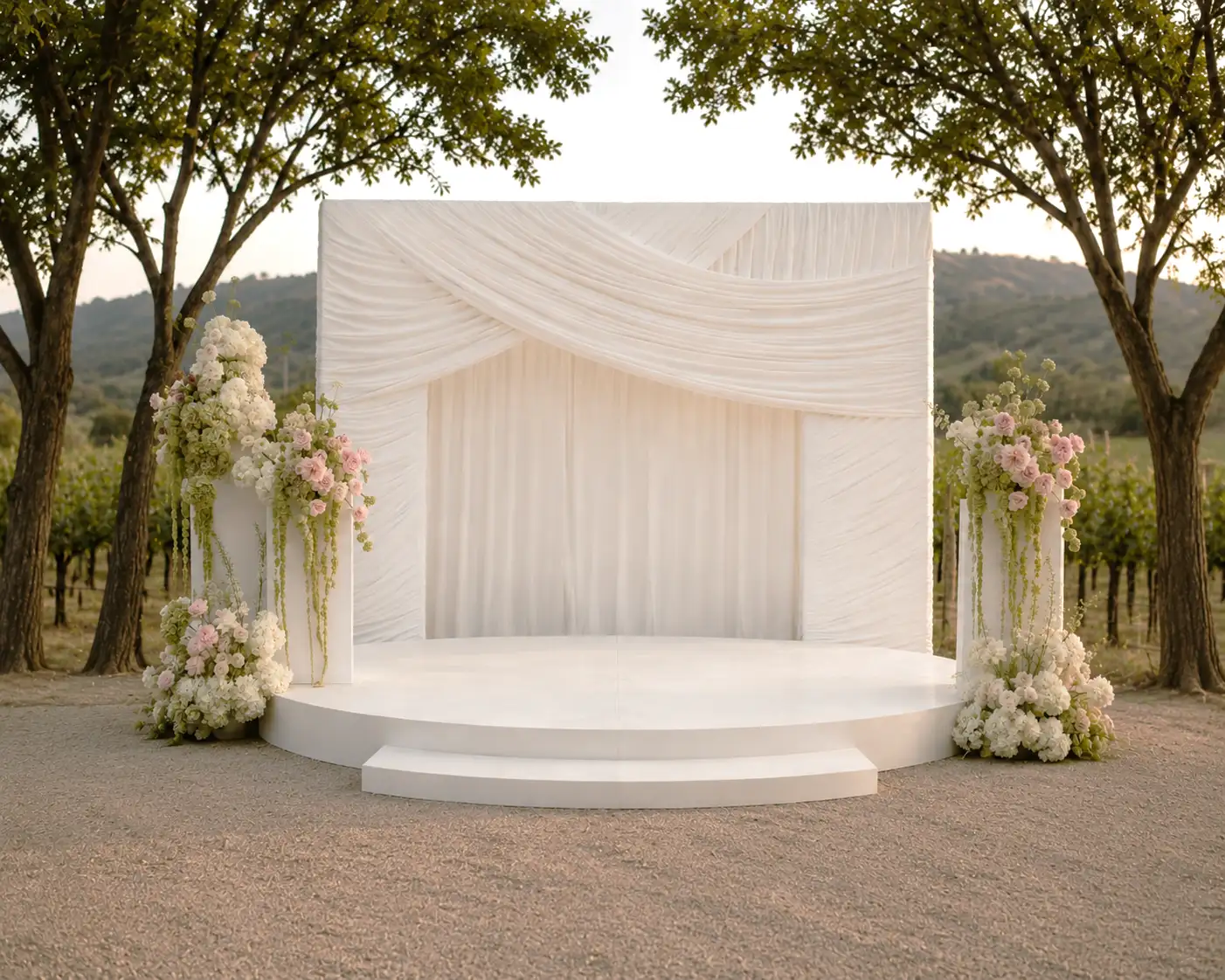 Home square arch drape and plinths on stage ceremony new