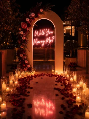 Home night proposal with neons